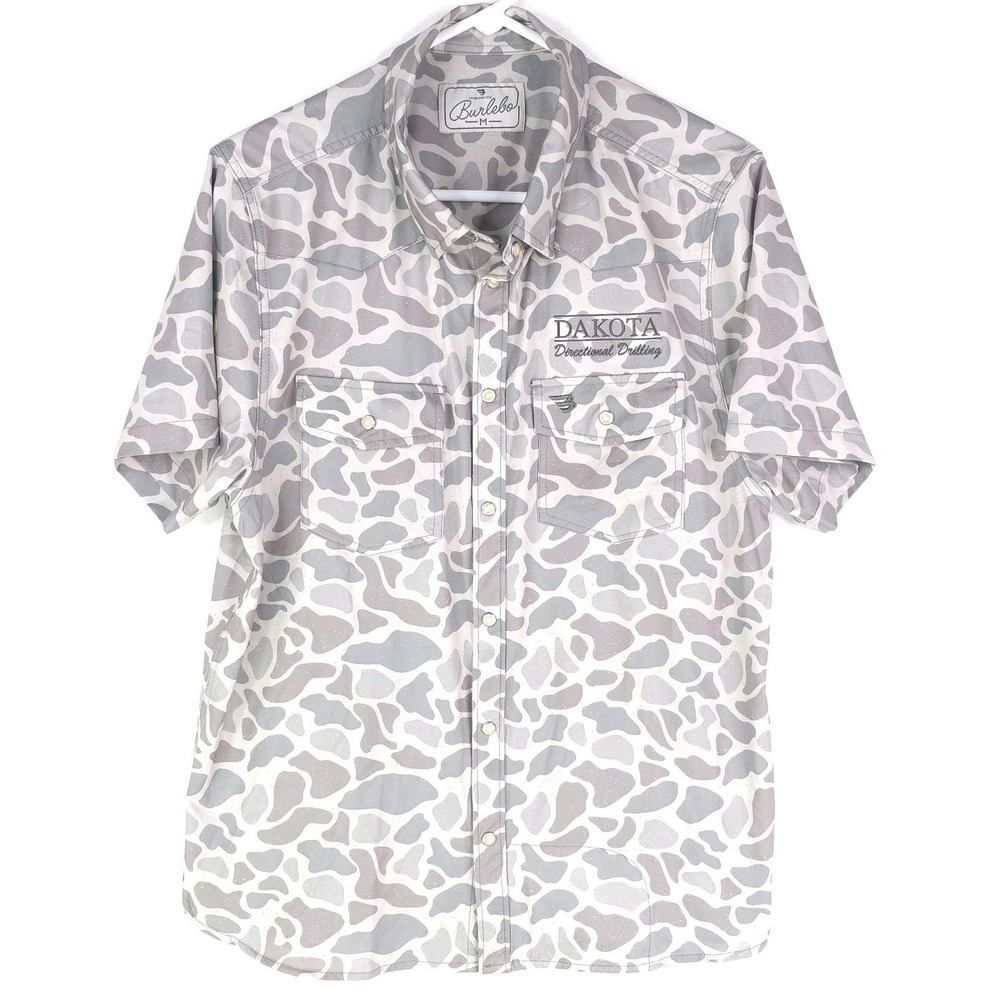 Burlebo Men's Medium, Performance Western Pearl Snap Shirt, Short Sleeve Camo